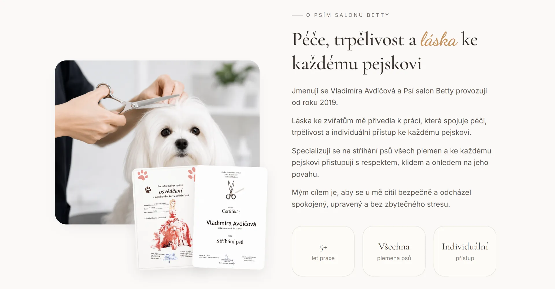 Psí salon Betty – o salonu