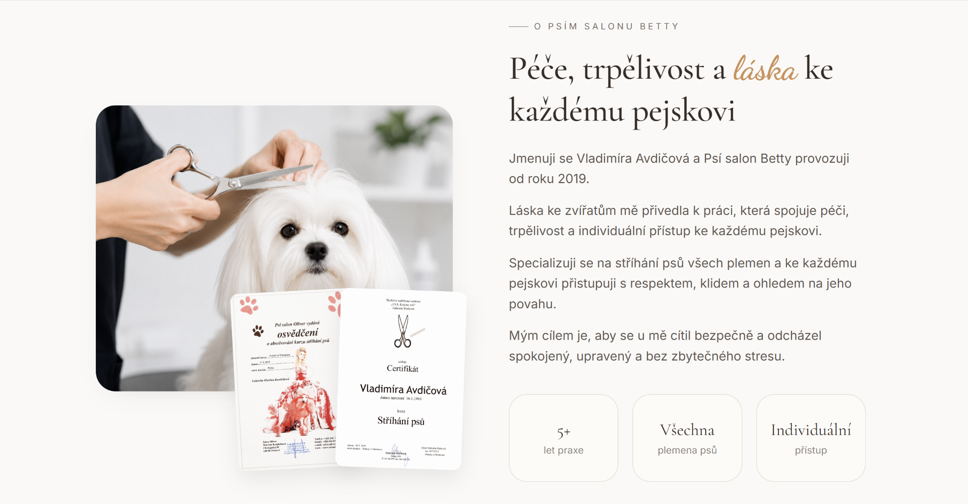 Psí salon Betty – o salonu