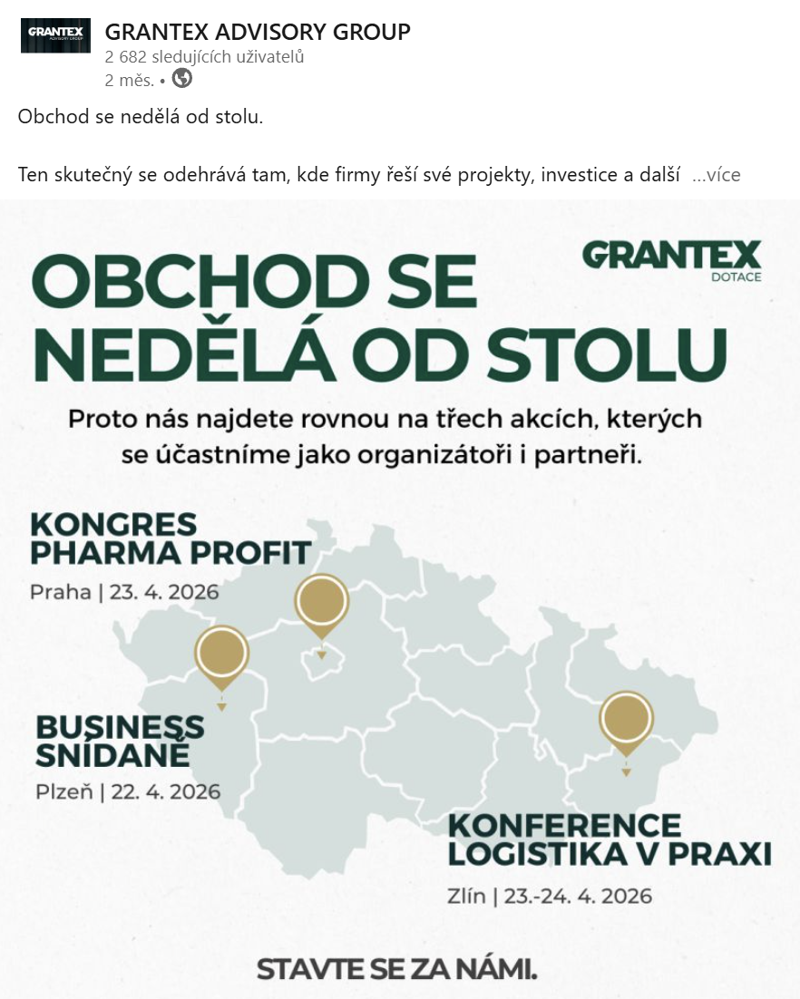 LinkedIn příspěvek GRANTEX – Obchod se nedělá od stolu
