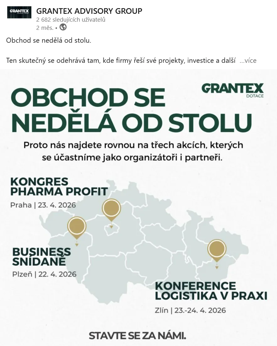 LinkedIn příspěvek GRANTEX – Obchod se nedělá od stolu