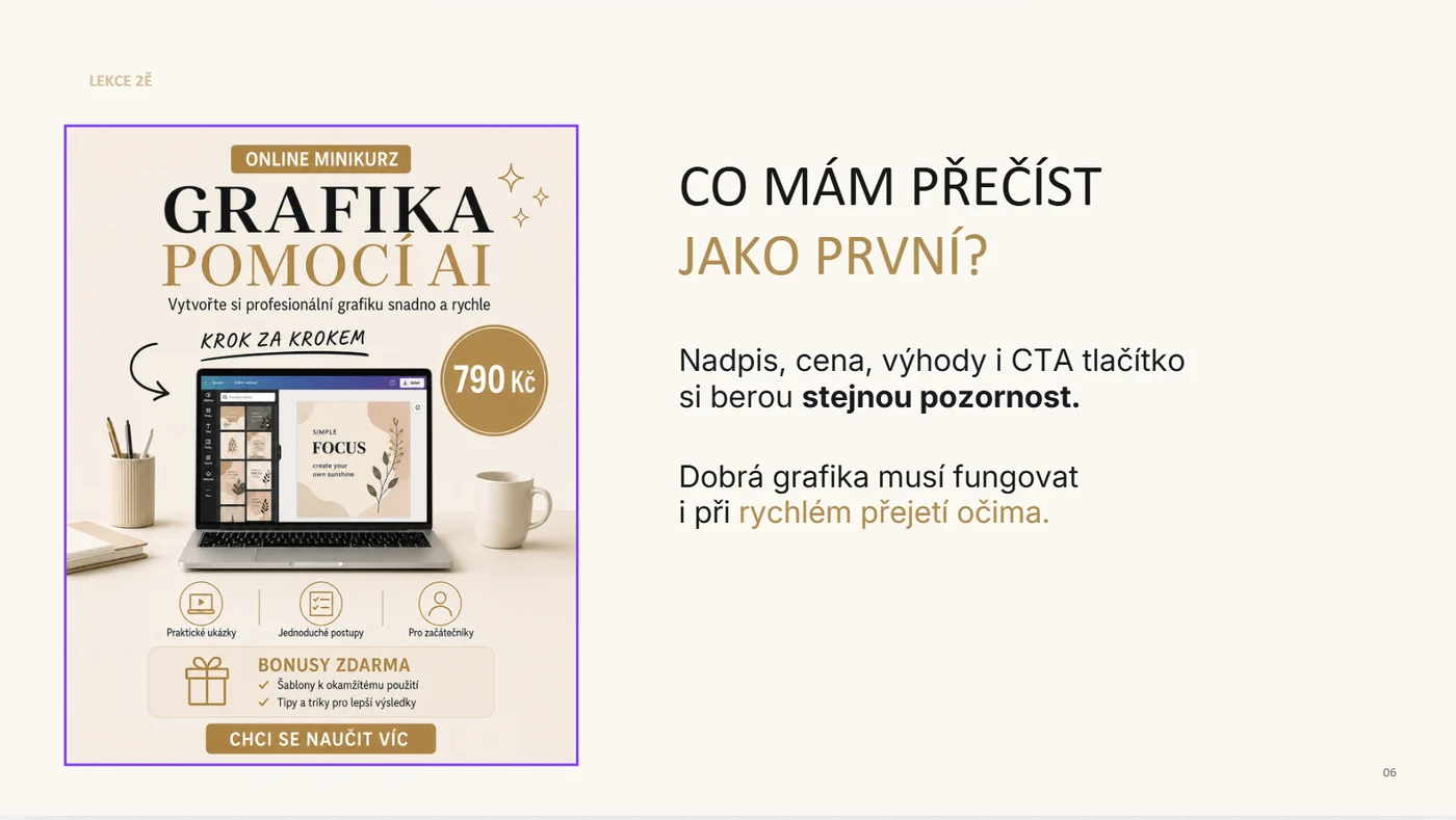 Ukázka z kurzu: lekce o vizuální hierarchii grafiky